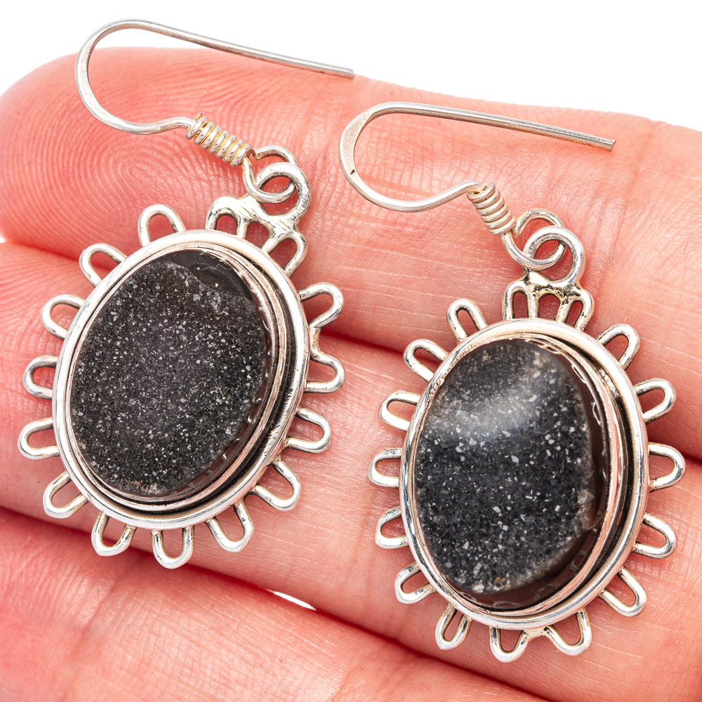 Black Druzy Earrings 1 1/2" (925 Sterling Silver) E433149