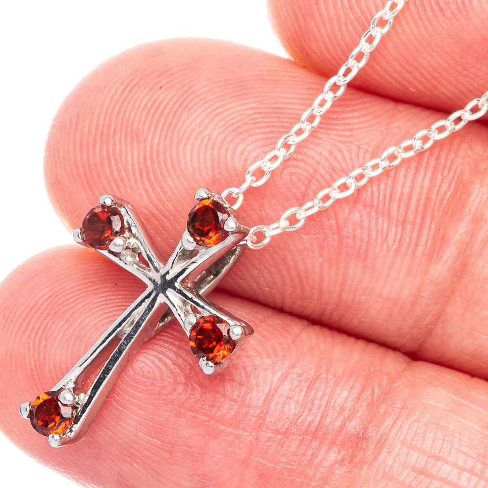 Garnet Cross Necklace 17 7/8" (925 Sterling Silver) N90043