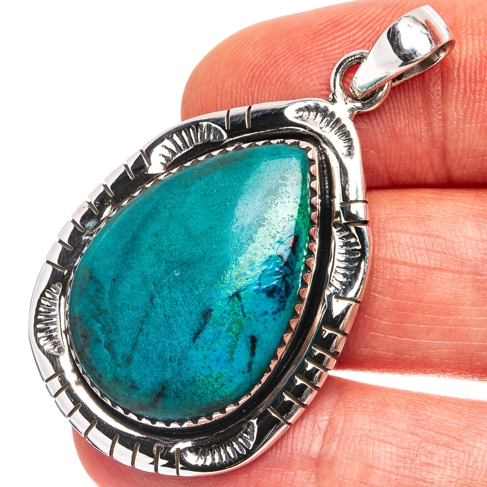 Premium Chrysocolla Pendant 1 7/8" (.925 Sterling Silver)