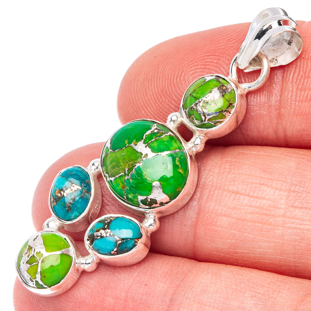 Green Copper Composite Turquoise, Blue Copper Composite Turquoise Pendant 1 3/4" (925 Sterling Silver) P41036