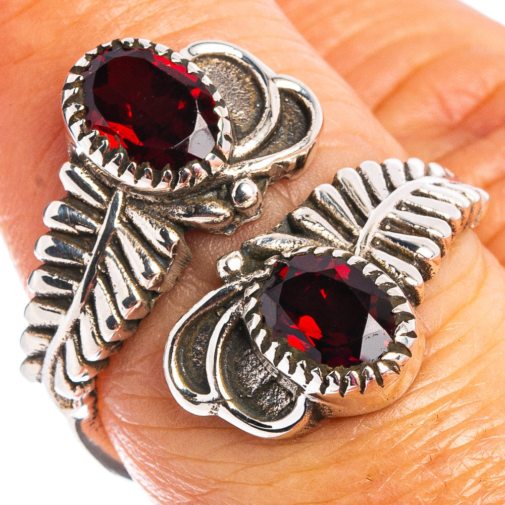 Faceted Garnet Ring Size 7 Adjustable (.925 Sterling Silver)