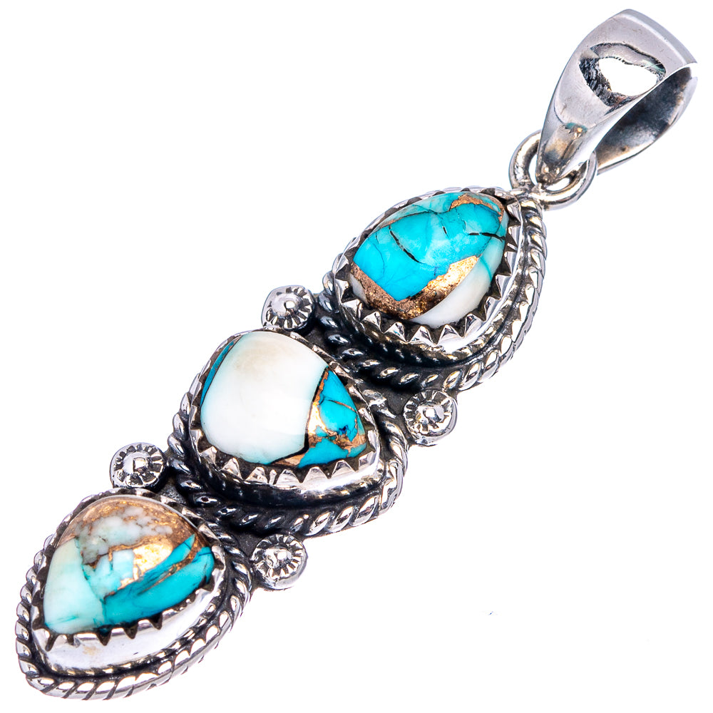 Native Style Ice Blue Dahlia Mohave Turquoise Pendant 1 3/4" (.925 Sterling Silver)