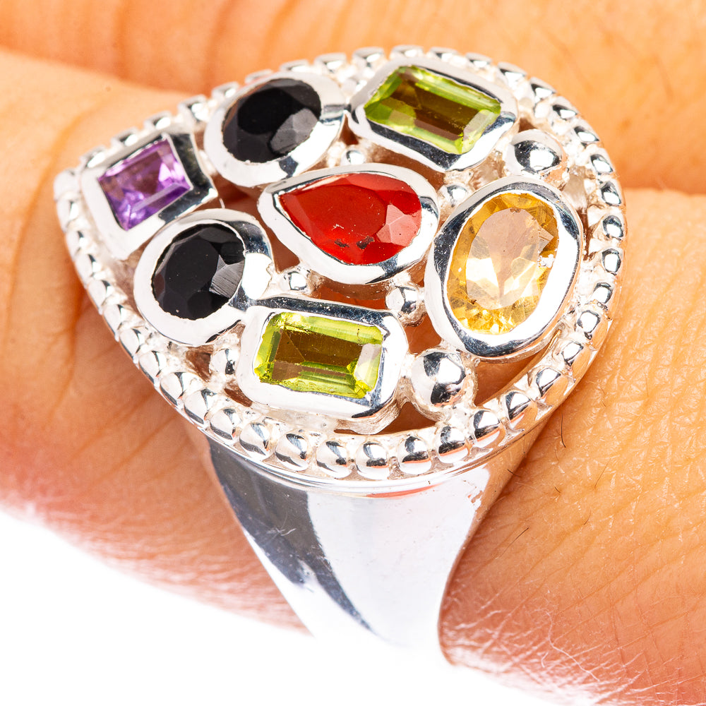 Carnelian, Peridot, Citrine, Black Onyx, Amethyst Ring Size 8 (925 Sterling Silver) R142639