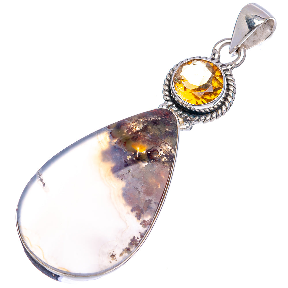 Premium Indonesian Plume Agate, Citrine Pendant 2 1/4" (.925 Sterling Silver)