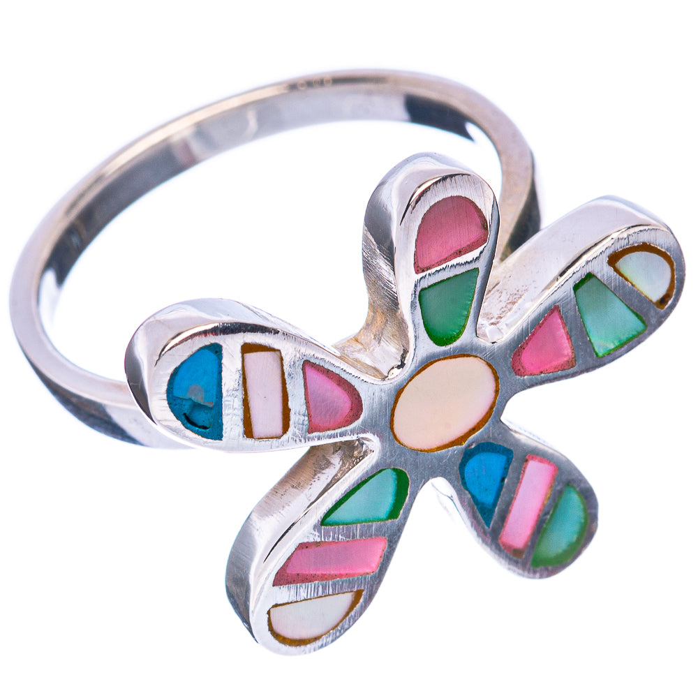 Mother Of Pearl Inlay Flower Ring Size 8.5 (925 Sterling Silver) R2824