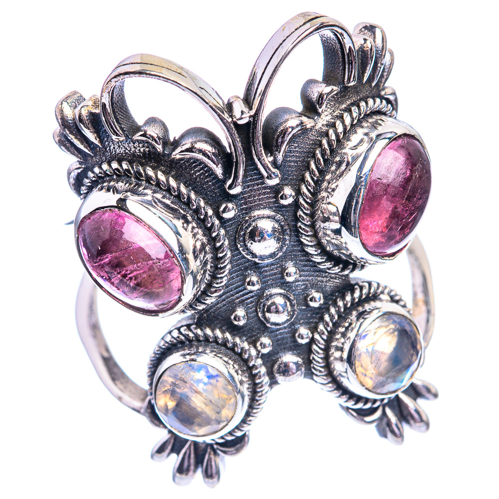 Large Pink Tourmaline, Rainbow Moonstone Ring Size 9 (925 Sterling Silver) R142343