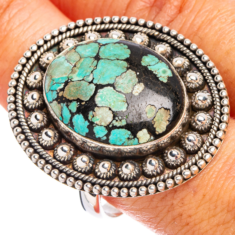 Hebei Spiderweb Turquoise Ring Size 9 (.925 Sterling Silver)