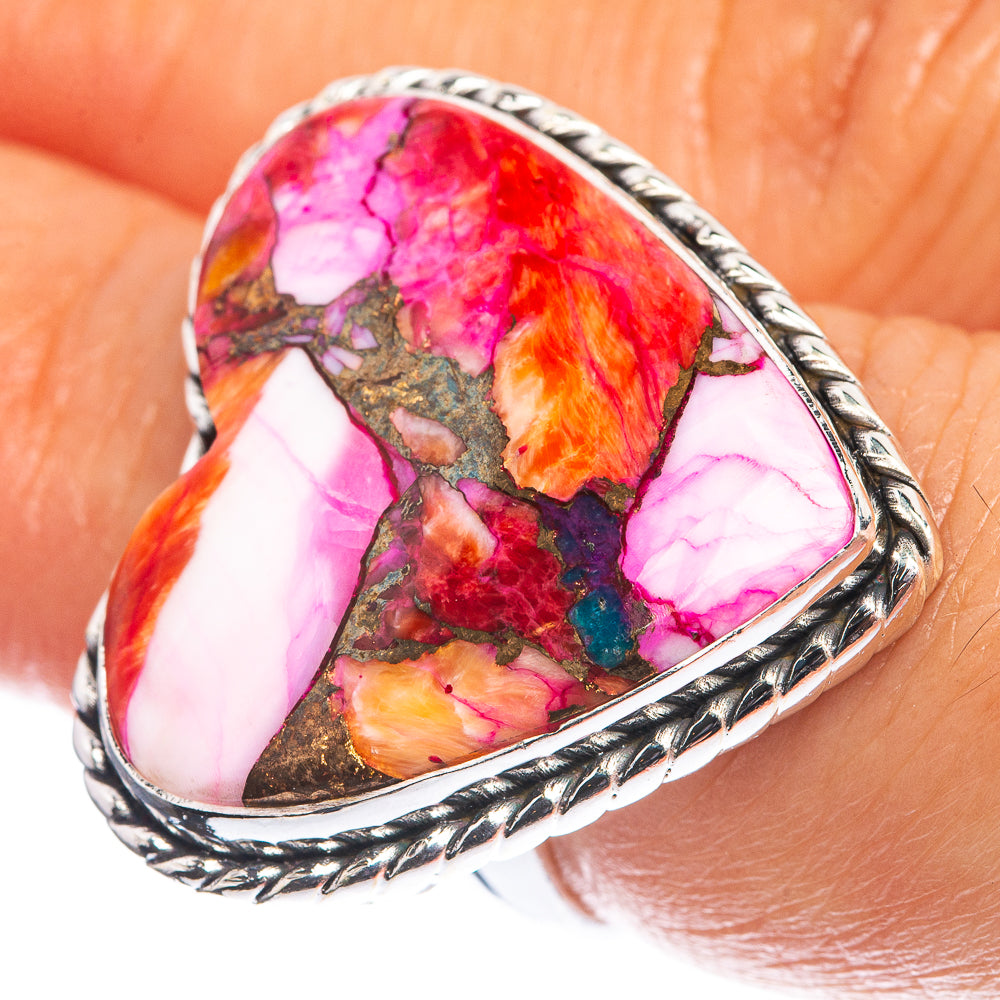 Large Kingman Pink Dahlia Turquoise 925 Sterling Silver Ring Size 6.25