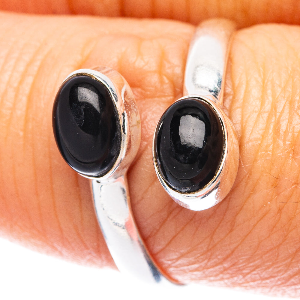 Black Onyx Dainty Ring Size 8 Adjustable (925 Sterling Silver) R5710