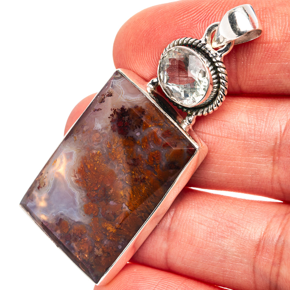Premium Indonesian Plume Agate, Green Amethyst Pendant 2 1/8" (.925 Sterling Silver)