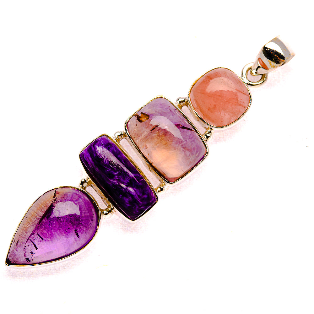 Amethyst, Charoite, Rose Quartz Pendant 2 5/8" (925 Sterling Silver) PD37926