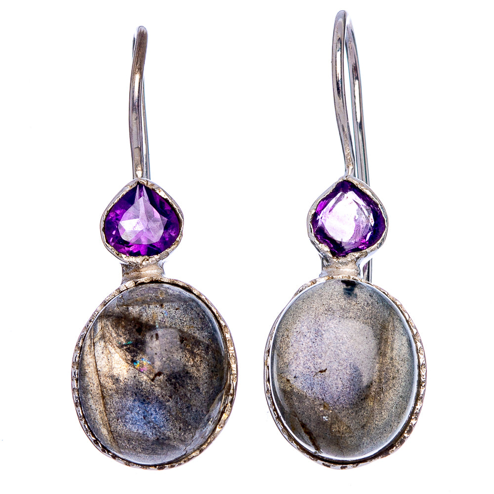 Labradorite, Amethyst Earrings 1 1/4" (925 Sterling Silver) E433224