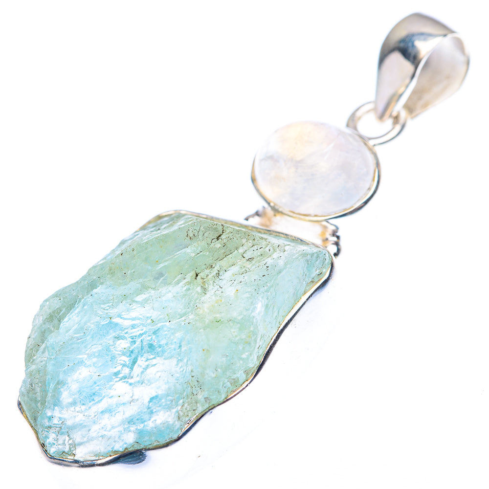 Raw Aquamarine, Rainbow Moonstone Pendant 1 7/8" (925 Sterling Silver) PD38476