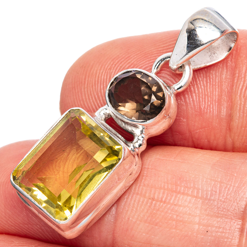 Lemon Quartz, Smoky Quartz Pendant 1 1/4" (925 Sterling Silver) P42051
