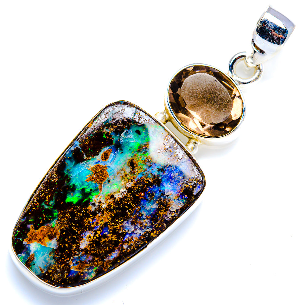 Boulder Opal, Smoky Quartz Pendant 2" (925 Sterling Silver) PD38208