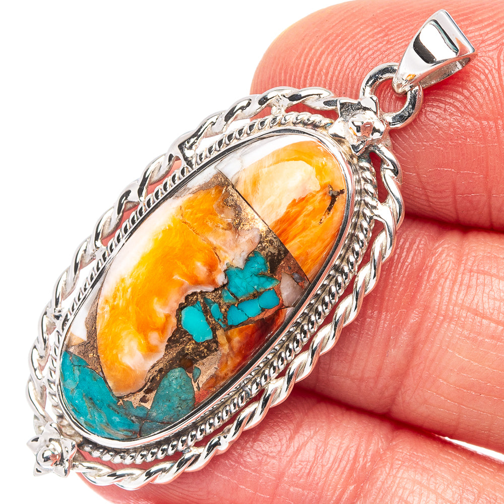 Premium Spiny Oyster Turquoise Pendant 1 5/8" (.925 Sterling Silver)