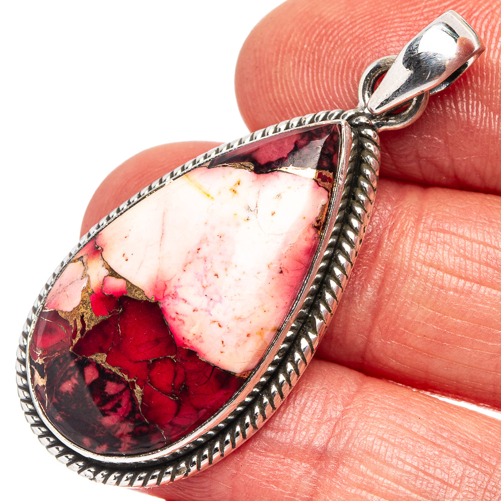 Red Dahlia Mohave Turquoise Pendant 1 3/4" (.925 Sterling Silver)