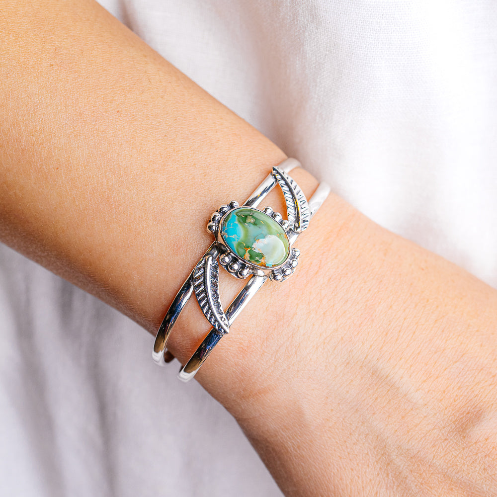 Palomino Turquoise Native Style Cuff Bracelet Adjustable (.925 Sterling Silver)