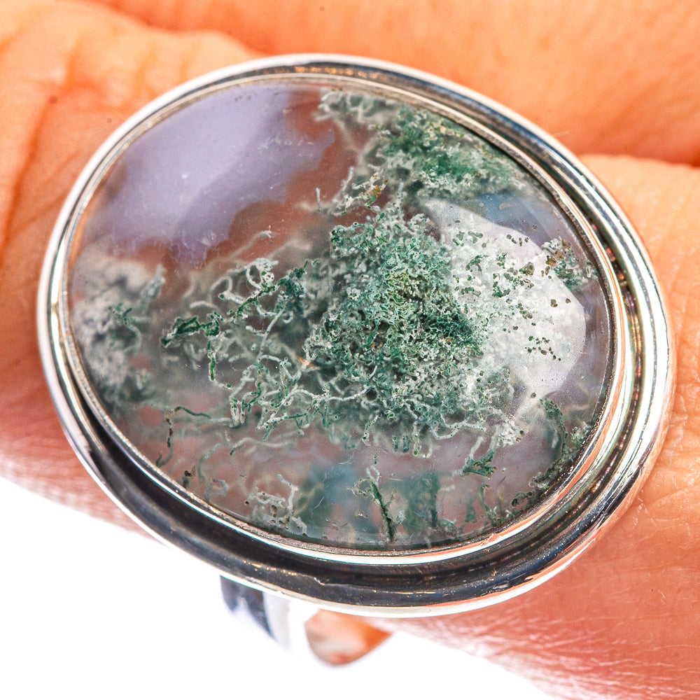 Green Moss Agate 925 Sterling Silver Ring Size 11