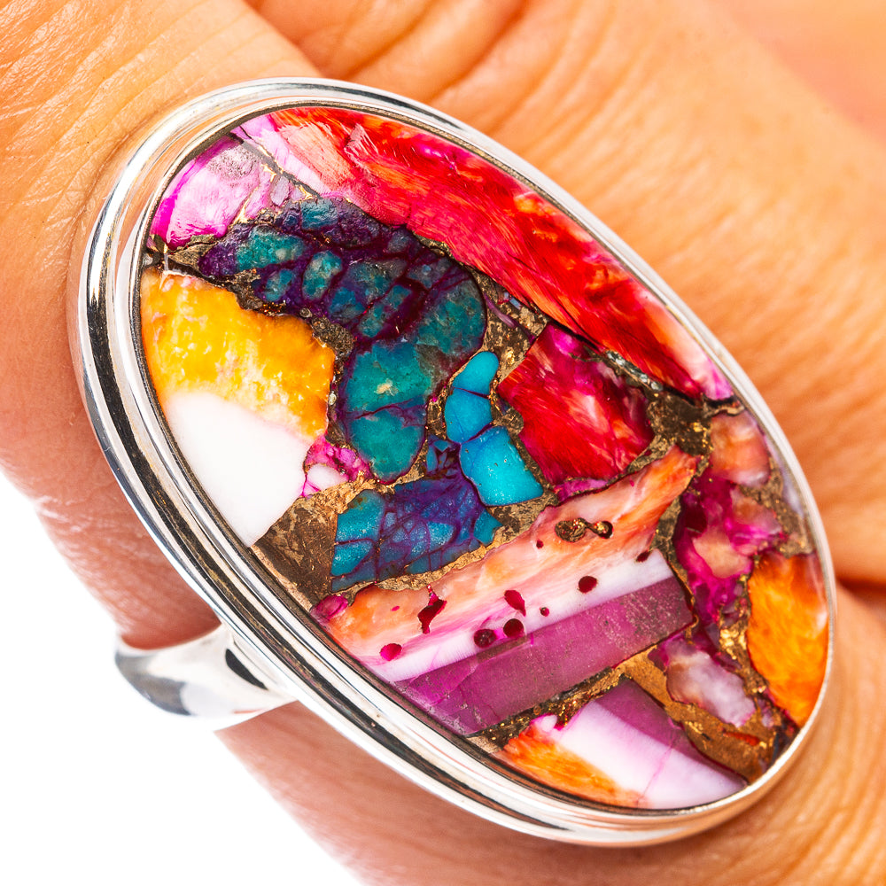 Premium Pink Dahlia Mohave Turquoise Ring Size 7.25 (.925 Sterling Silver)
