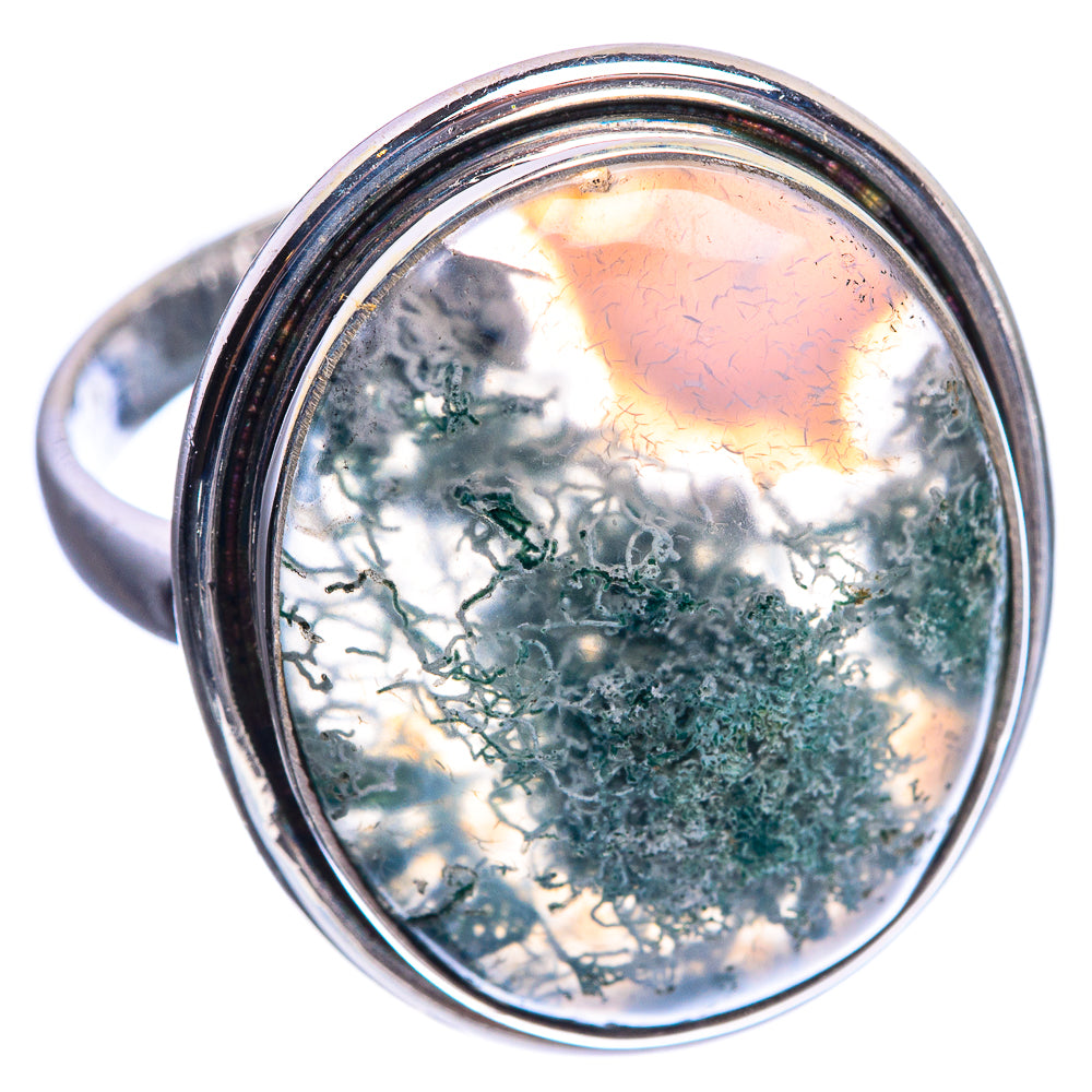 Green Moss Agate 925 Sterling Silver Ring Size 11