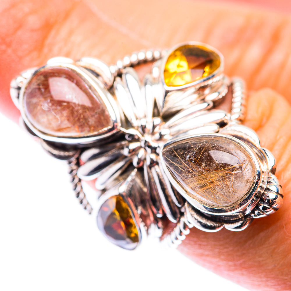 Large Rutilated Quartz, Citrine Ring Size 6.5 (925 Sterling Silver) RING140188
