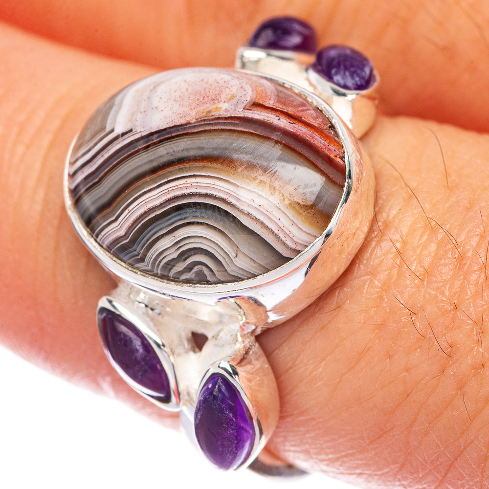 Botswana Agate, Amethyst Ring Size 8 (925 Sterling Silver) R144770