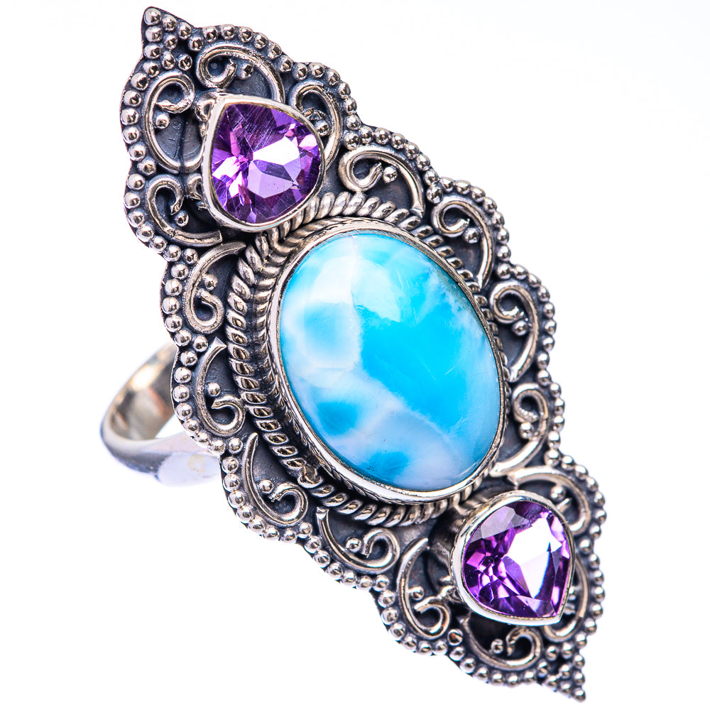 Large Larimar, Amethyst Ring Size 8.75 (925 Sterling Silver) R141614