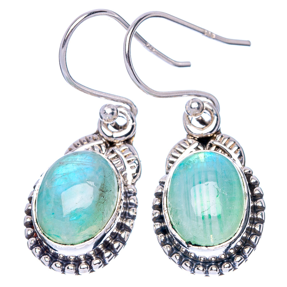 Green Moonstone Earrings 1 1/4" (925 Sterling Silver) E1414