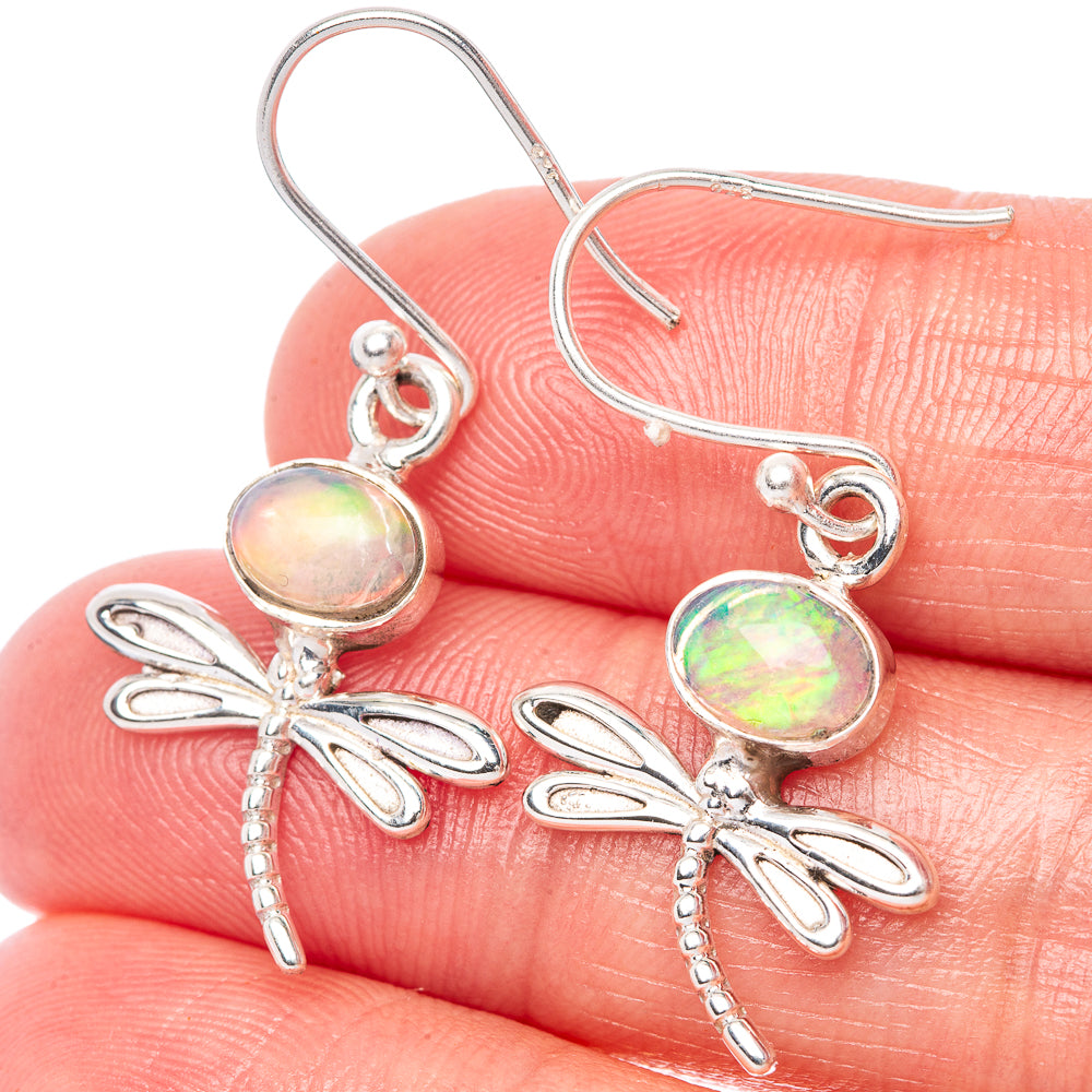 Rare Ethiopian Opal Dragonfly Earrings 1 3/8" (925 Sterling Silver) E1491