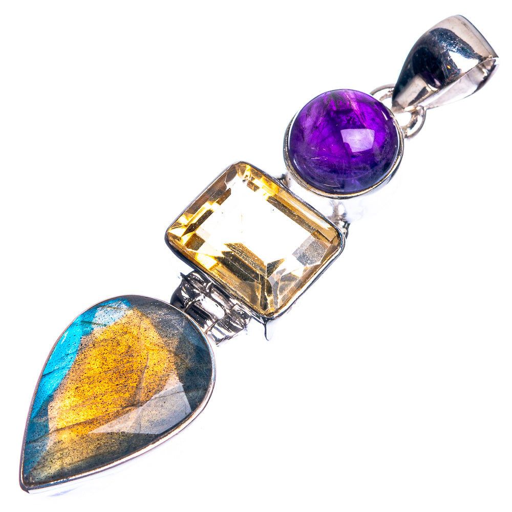 Labradorite, Citrine, Amethyst 925 Sterling Silver Pendant 2 1/8"