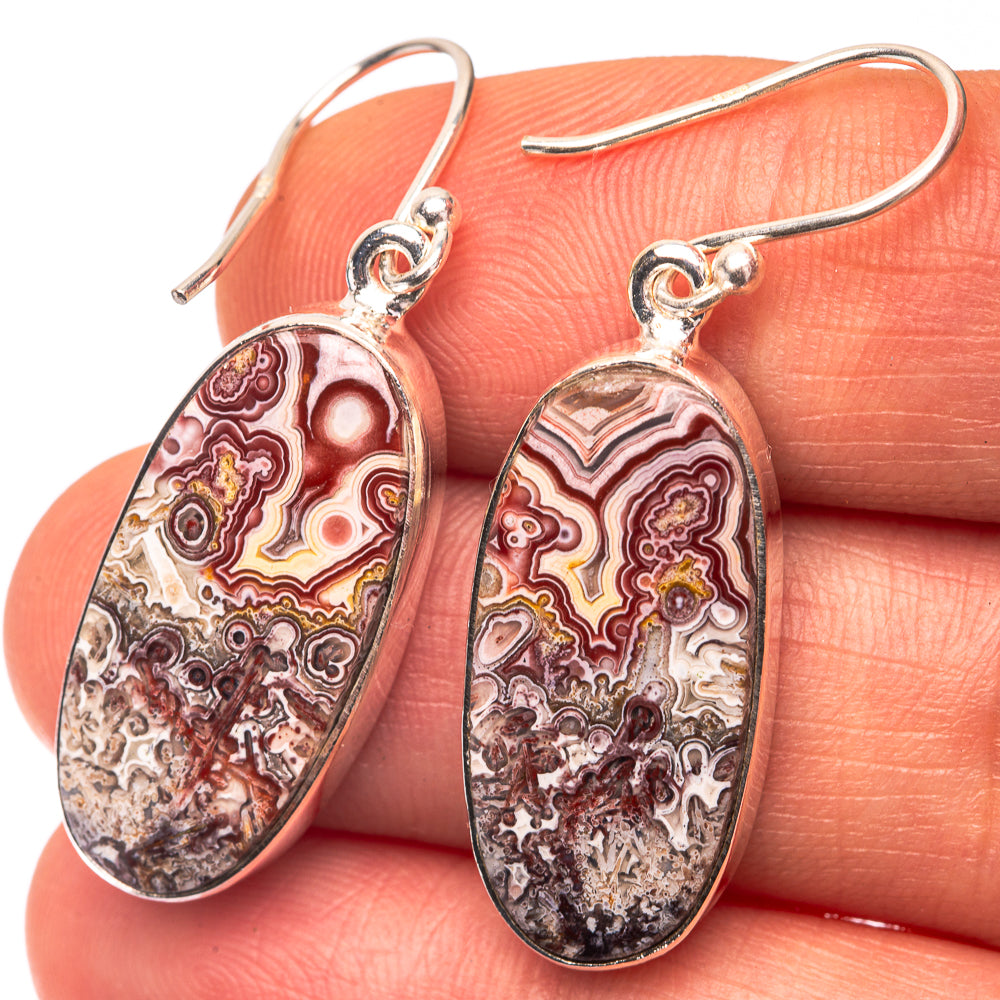 Crazy Lace Agate Earrings 1 1/2" (925 Sterling Silver) E432258