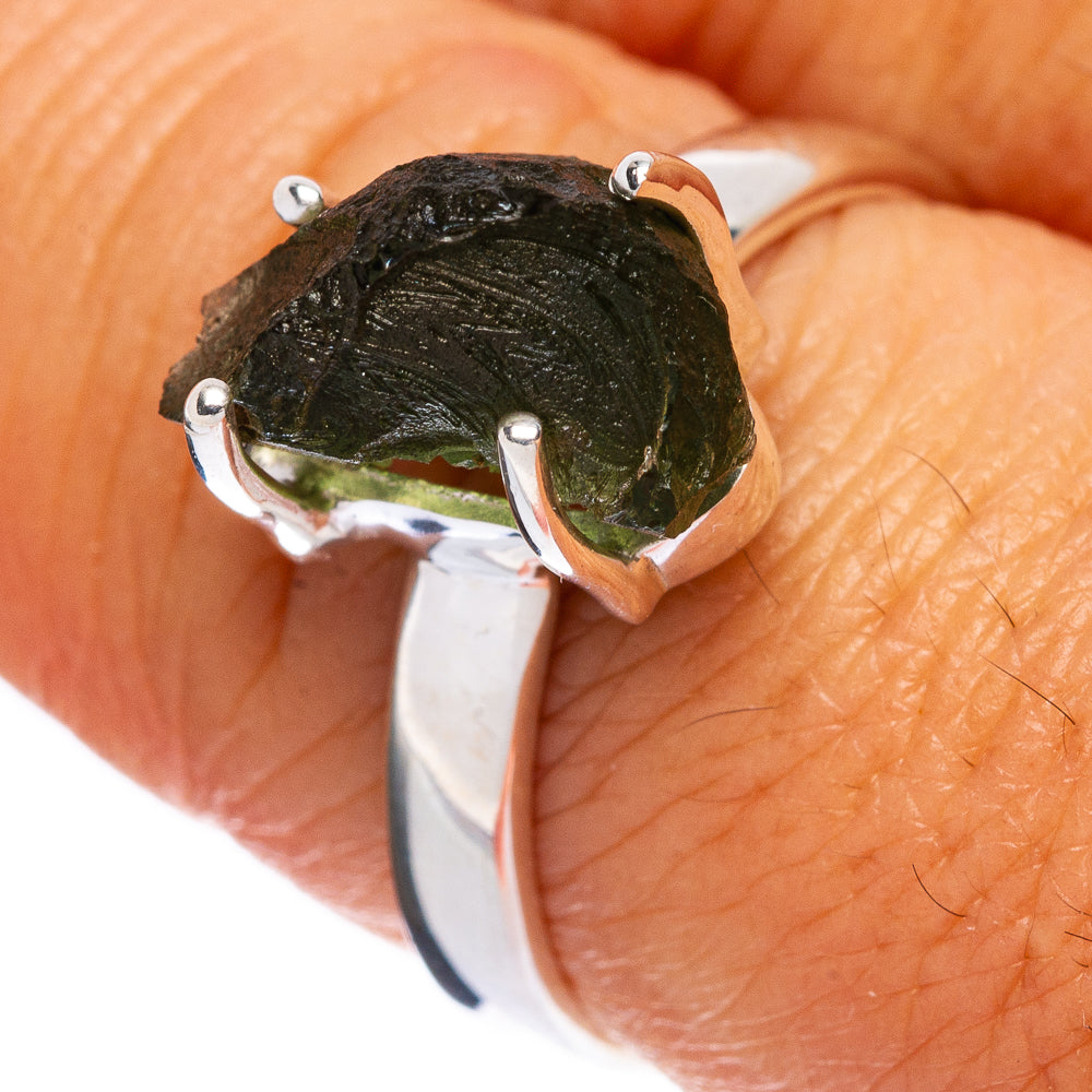 Rare Czech Moldavite Ring Size 8 (925 Sterling Silver) R146449