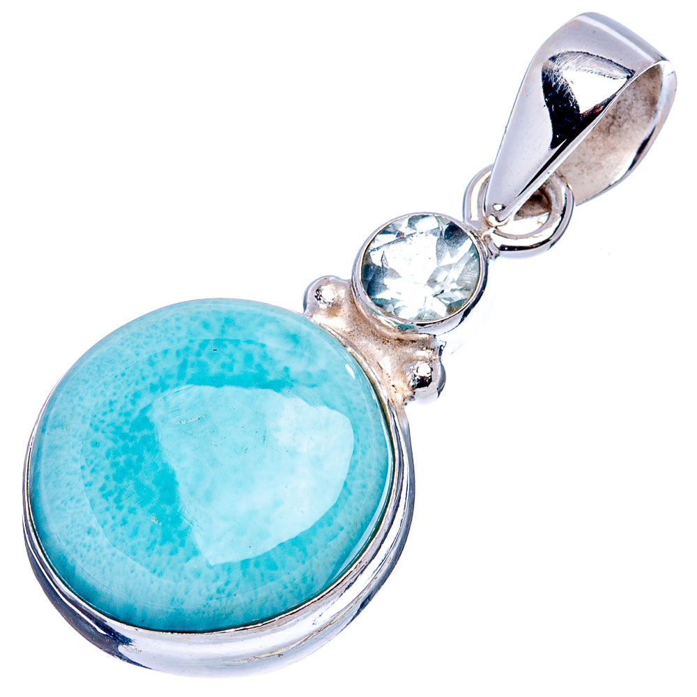 Rare Larimar, Blue Topaz Pendant 1 3/8" (.925 Sterling Silver)