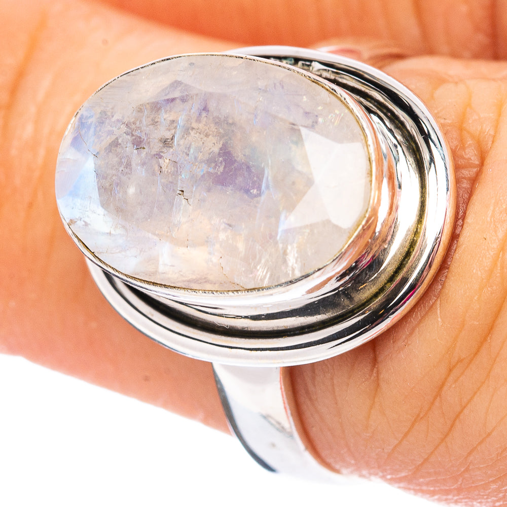 Faceted Rainbow Moonstone Ring Size 6.75 (.925 Sterling Silver)