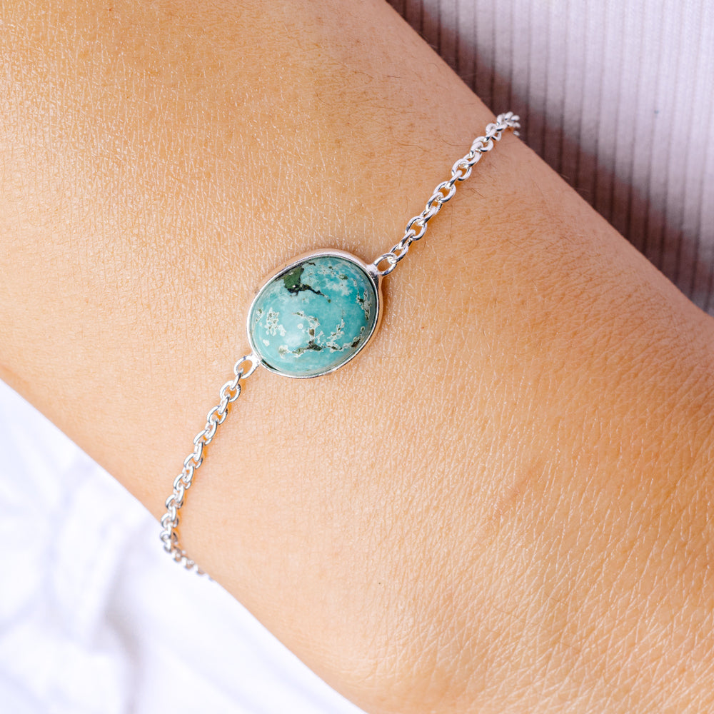 Hebei Spiderweb Turquoise Bracelet 7 to 7 3/4" (.925 Sterling Silver)