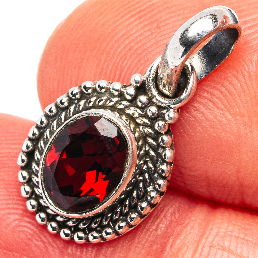 Garnet Dainty Pendant 7/8" (.925 Sterling Silver)