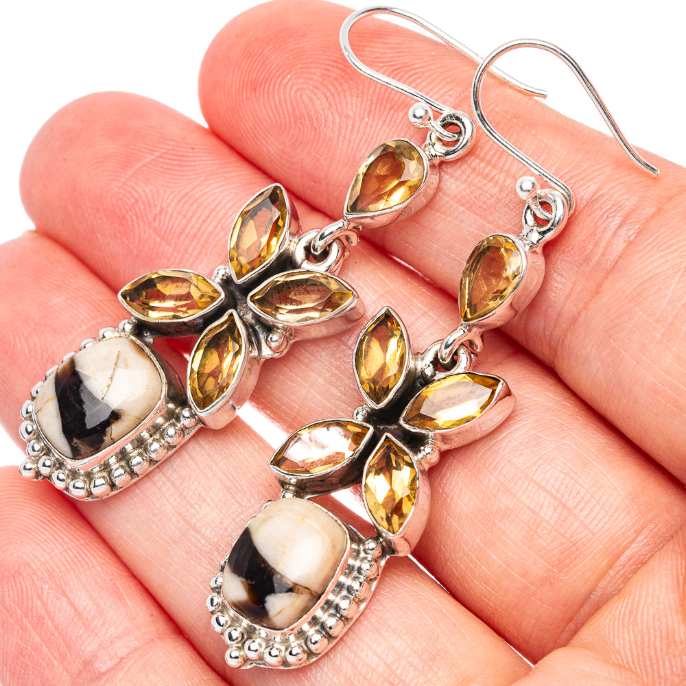 Premium Peanut Wood Jasper, Citrine Earrings 2 1/4" (925 Sterling Silver) E1275