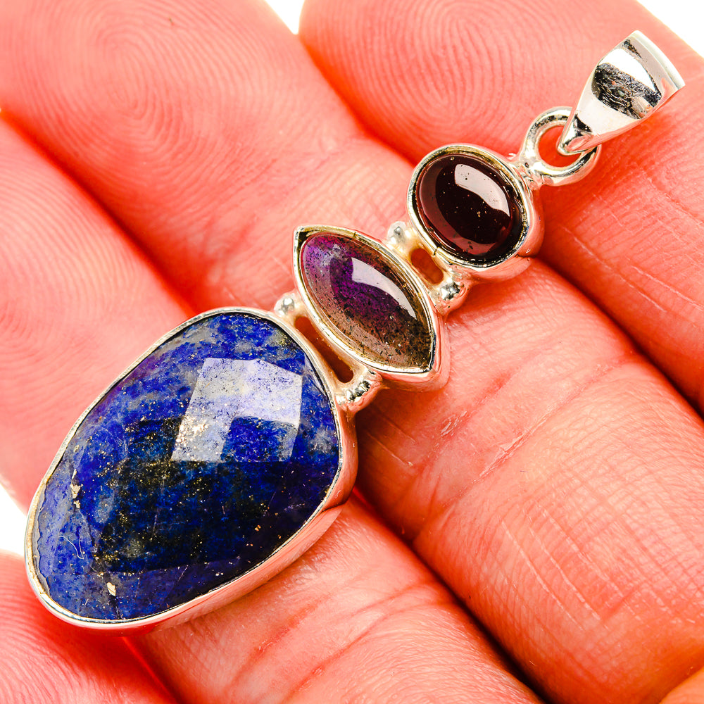 Lapis Lazuli, Labradorite, Garnet 925 Sterling Silver Pendant 2" (925 Sterling Silver) PD38395