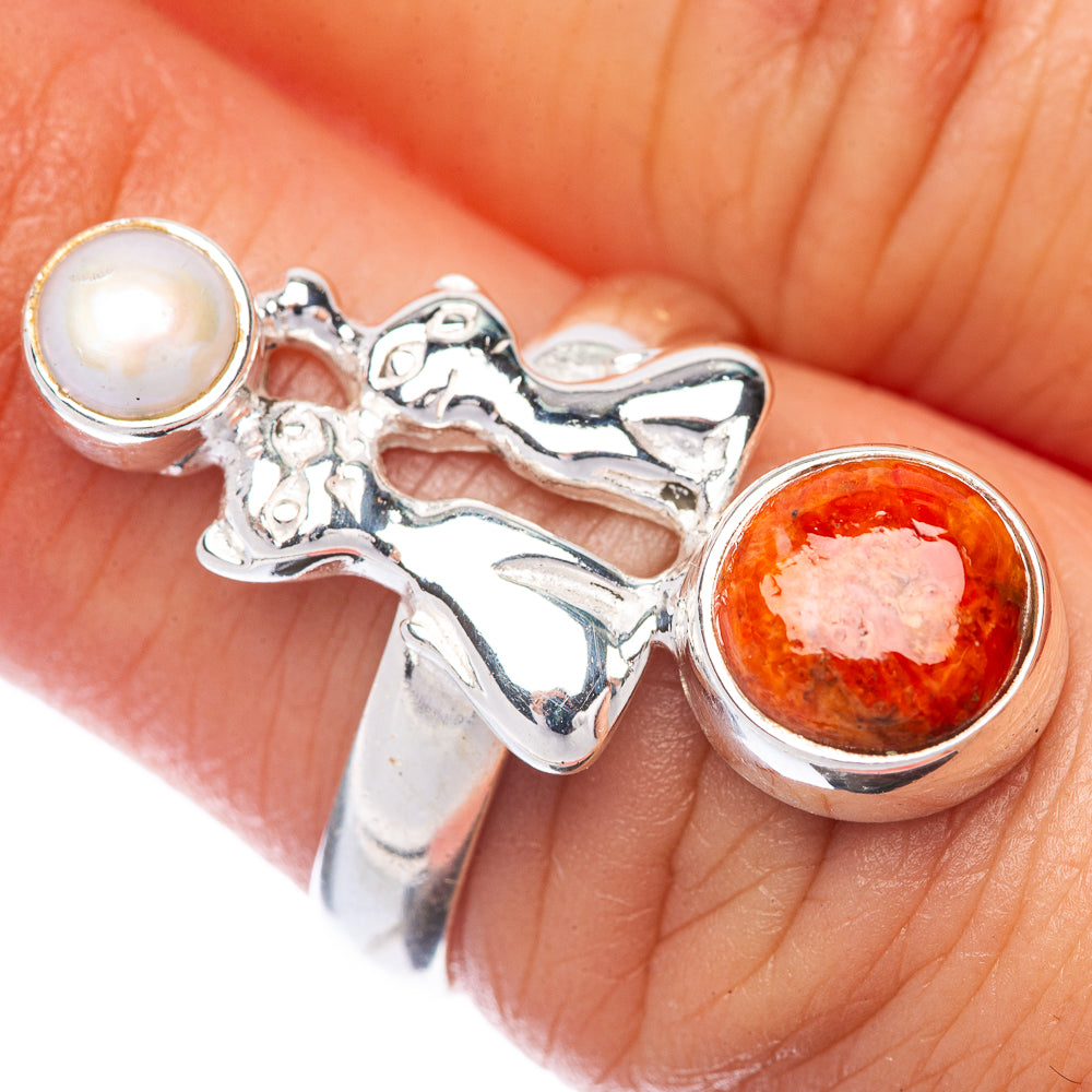 Sponge Coral, Cultured Pearl Ring Size 6.5 (925 Sterling Silver) R145121