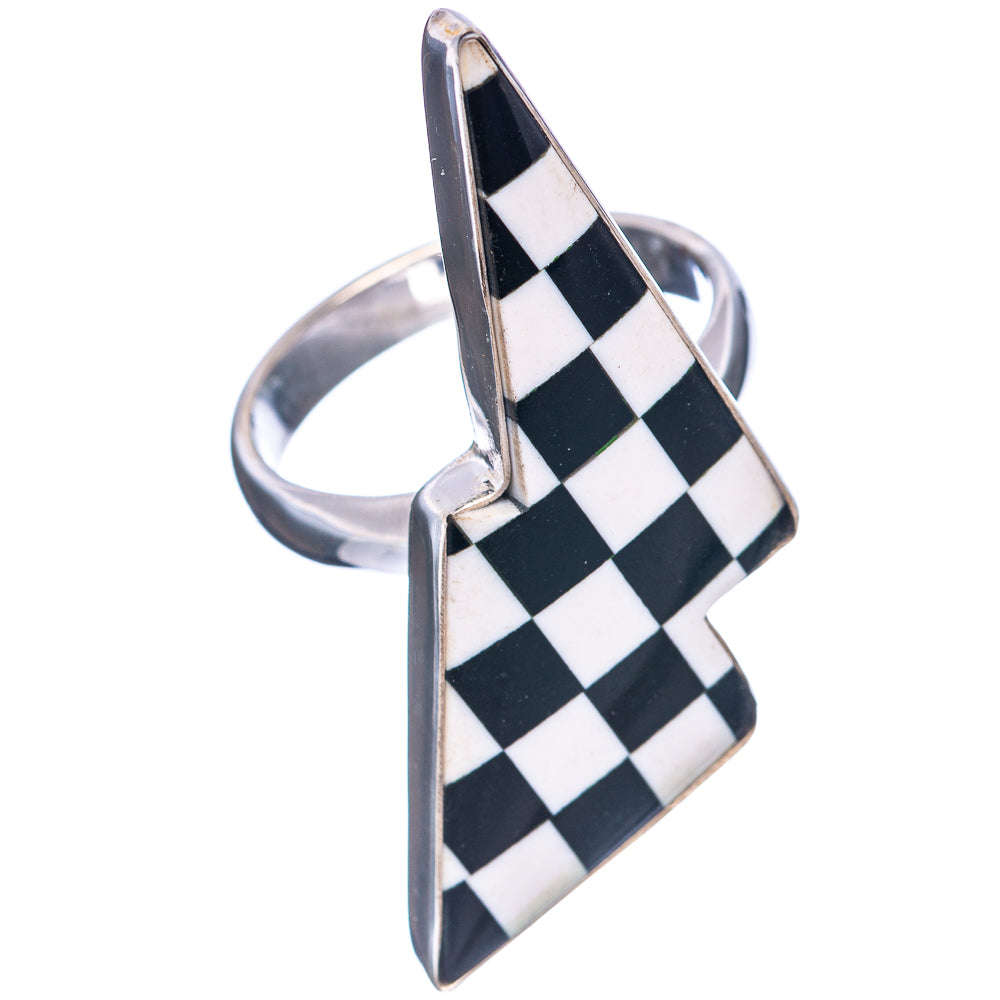 Premium Checkered Onyx Bolt Ring Size 8 (.925 Sterling Silver)