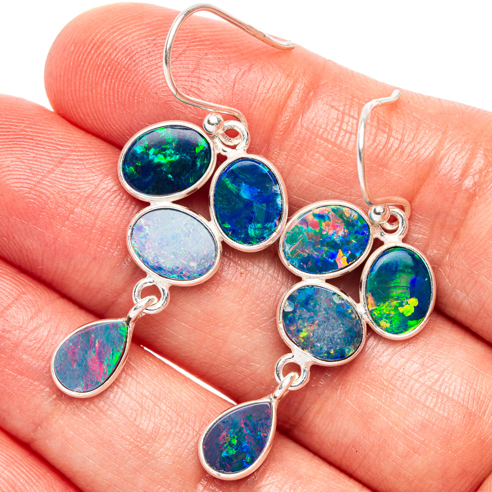 Rare Doublet Opal Earrings 1 5/8" (925 Sterling Silver) E2325