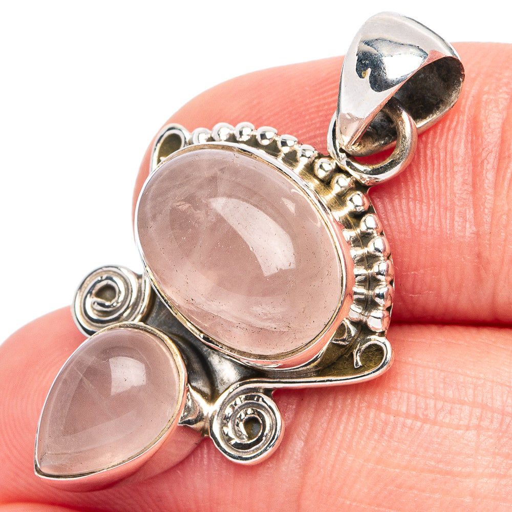 Dainty Rose Quartz Pendant 1 3/8" (925 Sterling Silver) P45362