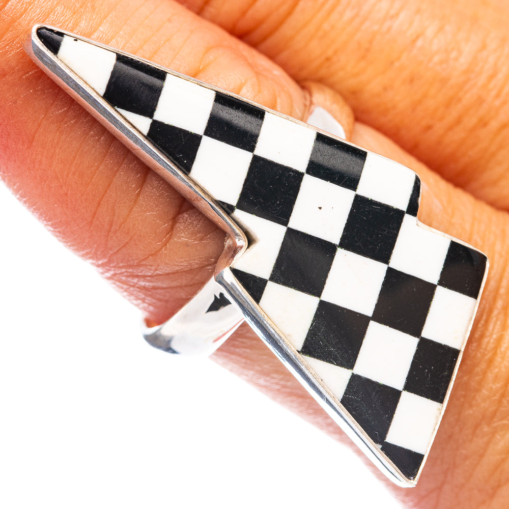 Premium Checkered Onyx Bolt Ring Size 9 (.925 Sterling Silver)
