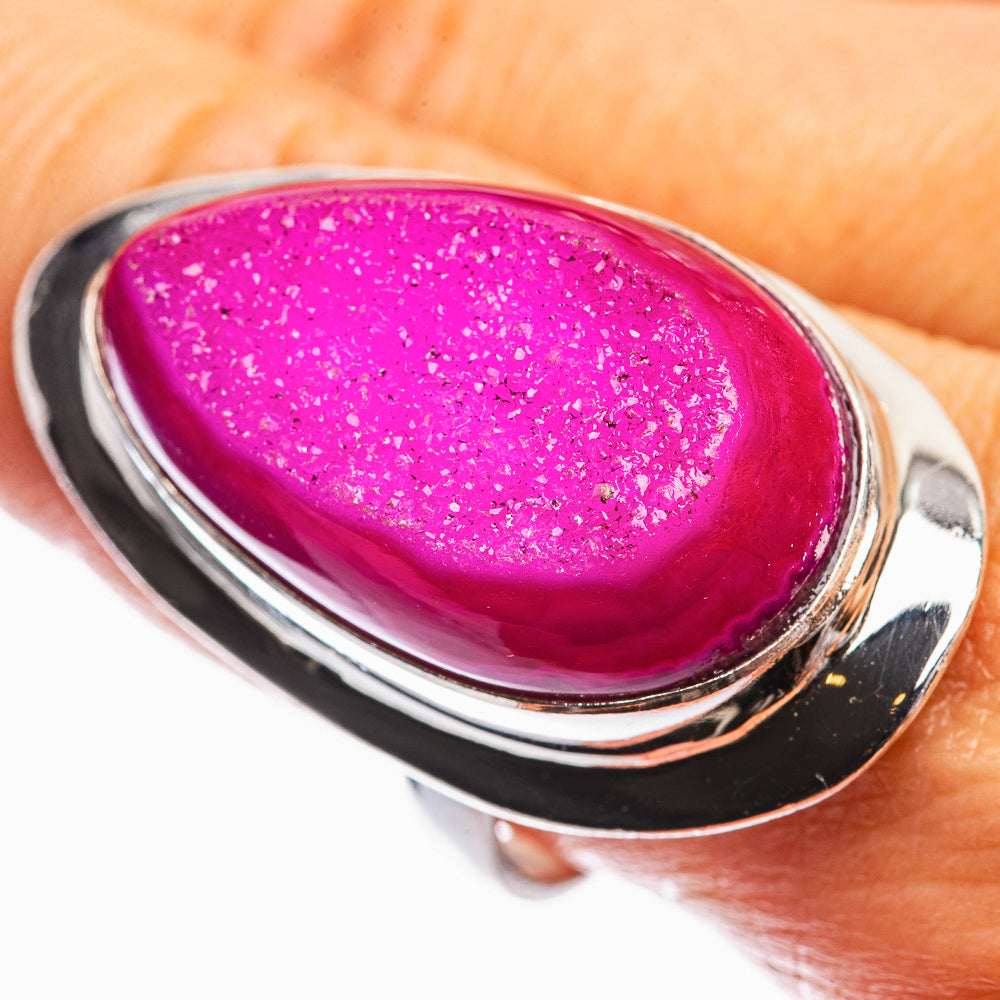Large Pink Agate Druzy Ring Size 10 (925 Sterling Silver) R142320