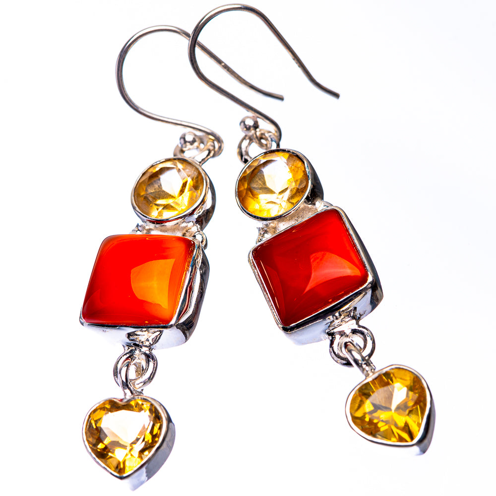 Carnelian, Citrine Earrings 1 7/8" (925 Sterling Silver) E432256