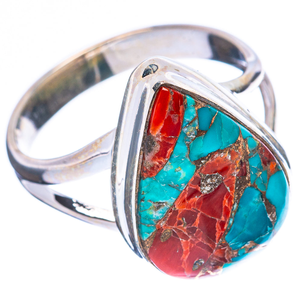 Turquoise And Coral Ring Size 8 (925 Sterling Silver) R4098