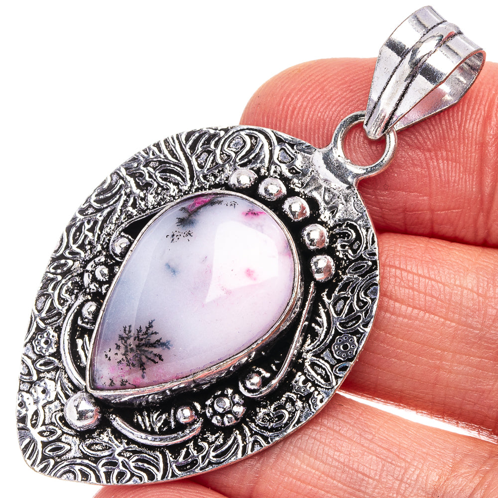 Pink Dendritic Opal Pendant 2 1/8" (German Silver)