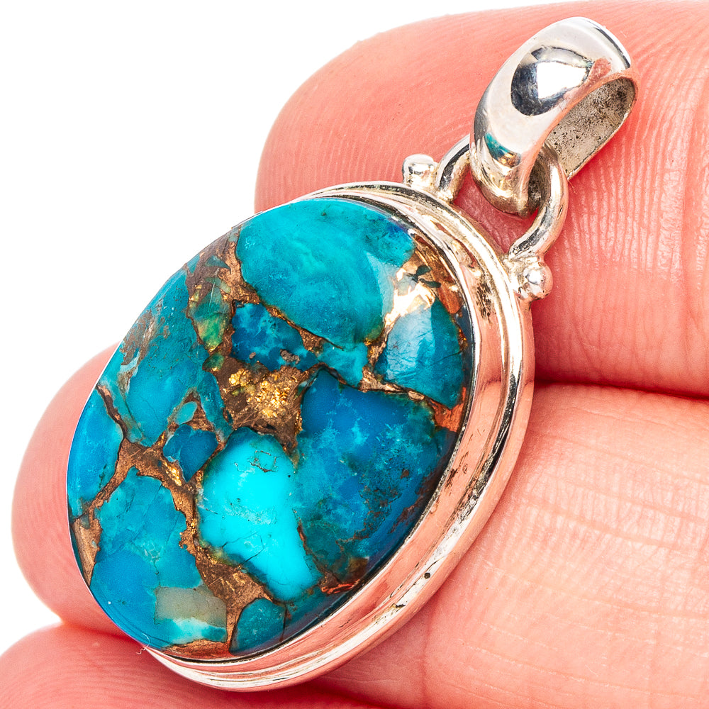 Ice Blue Dahlia Mohave Turquoise Pendant 1 1/4" (.925 Sterling Silver)