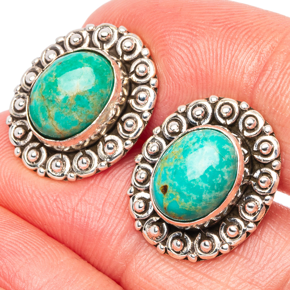 Tibetan Turquoise Earrings 5/8" (925 Sterling Silver) E1556